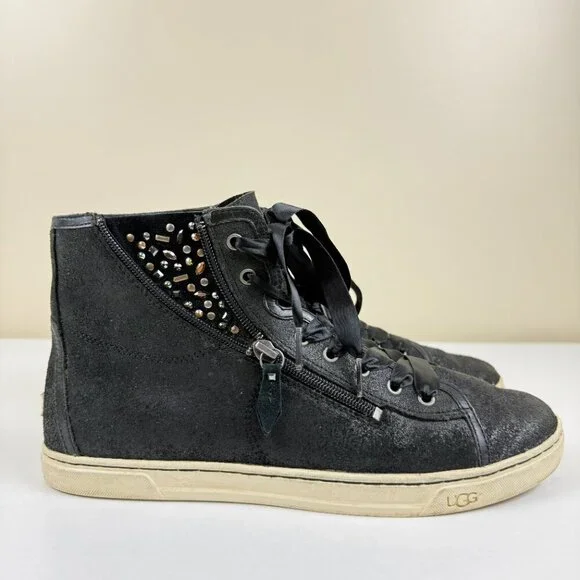 UGG Blaney Crystal High Top Leather Sneakers S/N 1008490 - Picture 2 of 12